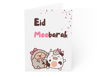 Eid Mubarak Greeting Card, Sheep and Cow Design (Printable)