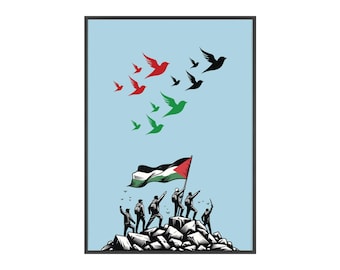 Palestine Flag Art Print, Red Green Black Birds, Gaza Quds (Instant Download, 5 Sizes)