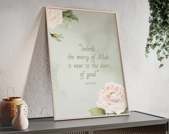 Quran Quote Floral Print, Islamic Wall Art, Muslim Home Decor