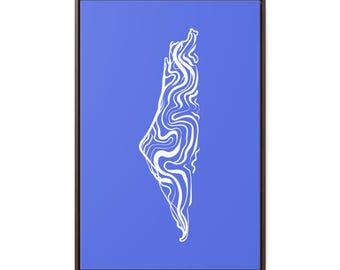 Palestine Map Print, White Outline on Blue, Modern Islamic Wall Art (Printable)