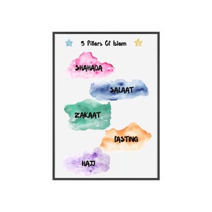 Pillars Of Islam, Islamic Educational Poster, Muslim Child, Islamic Poster, Islamic Kids Decor, Islamic Child Wall Art, Muslim Kids, 4 sizes