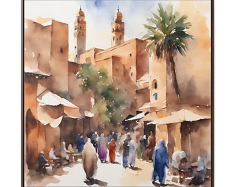 Moroccan Market Watercolor Painting, Islamic Art Print (Digital Download)