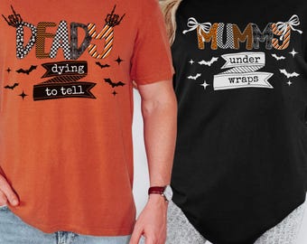 Camisa divertida de Halloween con colores cómodos para anunciar el embarazo, ideal para parejas, regalo para mamá y papá, anuncio de bebé, revelación de embarazo.
