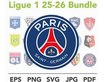 Ligue 1 25-26 voetballogo's SVG PNG-bundel (digitale download)