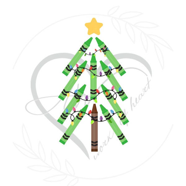 Teacher Christmas SVG, Crayon Christmas Tree, Gifts For Teachers, School Christmas PNG