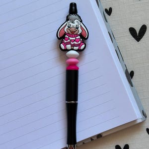 Beaded Pen Cute Pink and White Donkey | Silicone Beads Writing Ballpoint Pen | Unique Pen, Perfect Gift, Unique Gift