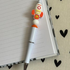 Beaded Pen White & Orange Rocket Silicone Beads Writing Ballpoint Pen | Unique Pen, Perfect Gift, Unique Gift