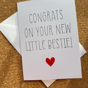 Gefeliciteerd met je nieuwe kleine bestie 5 x 7 inch nieuwe babykaart, Welcome Baby, babywenskaart, newbornkaart, Freddie's Little Treasures