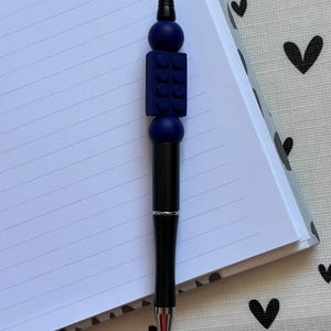 Beaded Pen Dark Blue Building Block | Silicone Beads Writing Ballpoint Pen | Unique Pen, Perfect Gift, Unique Gift