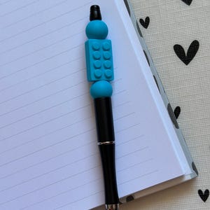 Beaded Pen Blue Building Block | Silicone Beads Writing Ballpoint Pen | Unique Pen, Perfect Gift, Unique Gift