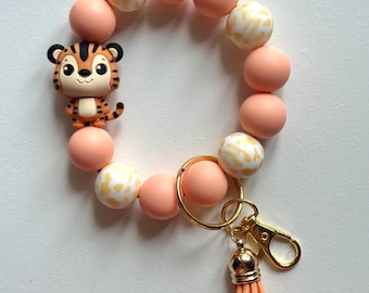Llavero con pulsera de cuentas de tigre – Juguete sensorial antiestrés, estampado animal