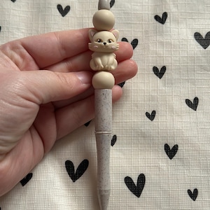 Beaded Pen Beige Cat Silicone Beads Writing Ballpoint Pen | Unique Pen, Perfect Gift, Unique Gift