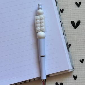 Beaded Pen White Building Block | Silicone Beads Writing Ballpoint Pen | Unique Pen, Perfect Gift, Unique Gift