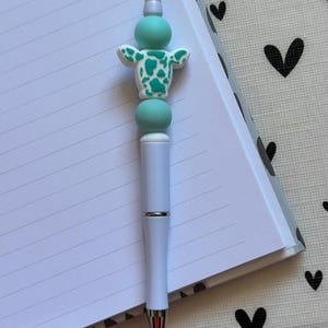 Beaded Pen Turquoise Cow | Silicone Beads Writing Ballpoint Pen | Unique Pen, Perfect Gift, Unique Gift
