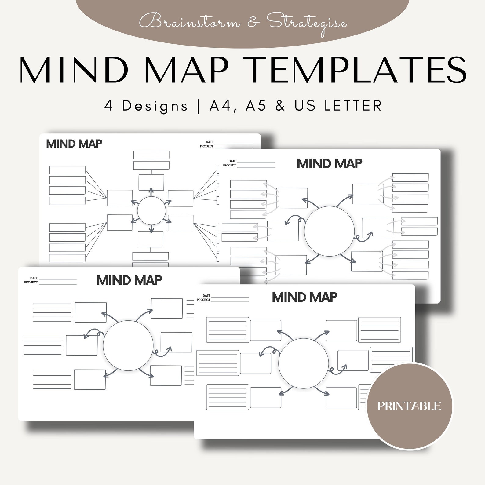 Mind Map Template, Printable Mind Map Planner, Mindmap Study Guide
