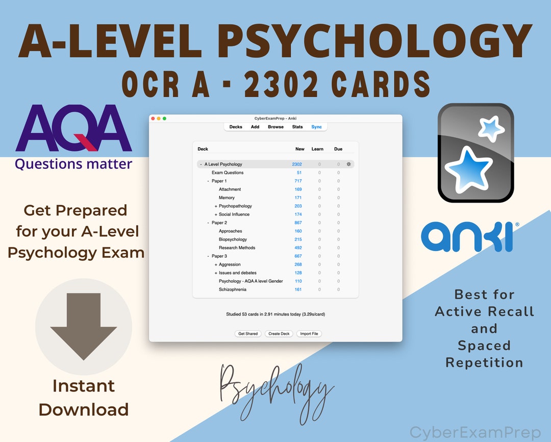 A Level Psychology OCR A Exam Anki Cards for Student Flashcards and
