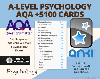 AQA Psychology A Level Exam Anki Cards For Student Flashcards Psychology Practice Questions Revision Notes Study Resources AQA Anki Deck