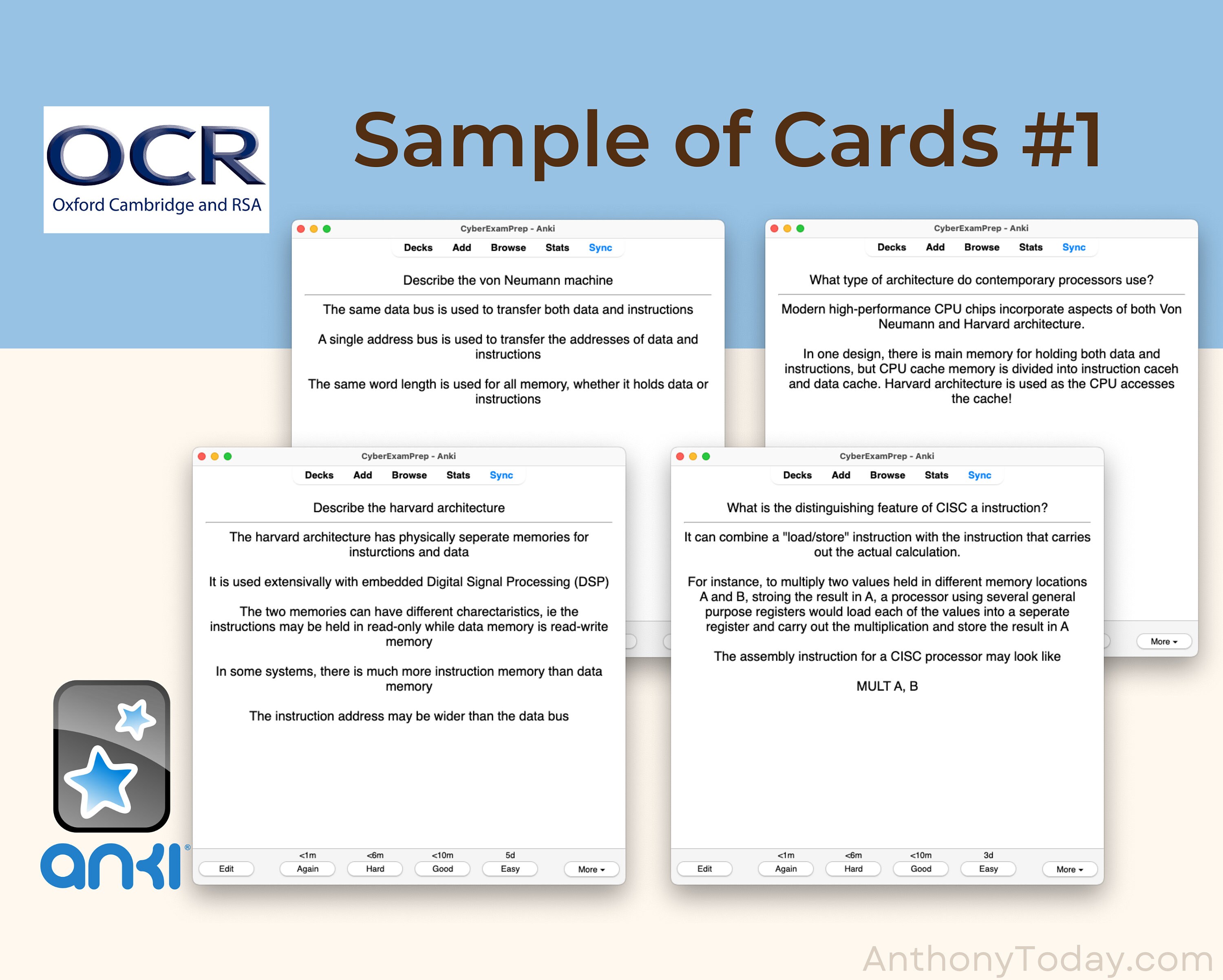Computer Science A Level OCR A Exam Anki Cards for Student Flashcards Computer Practice