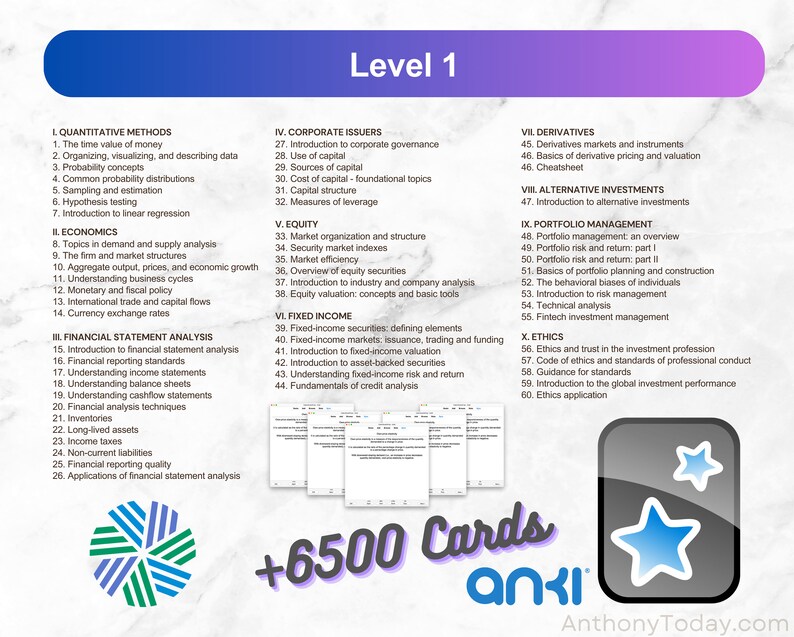 Mega Bundle CFA Level 1 2 3 Flashcards 2024 Anki Cards Exam Prep