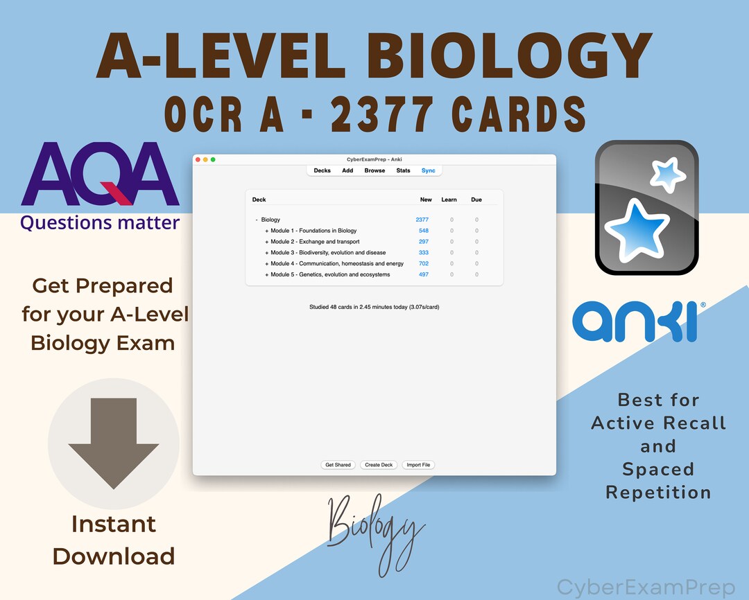 Biology OCR A Level Exam Anki Cards for Student Flashcards and Practice