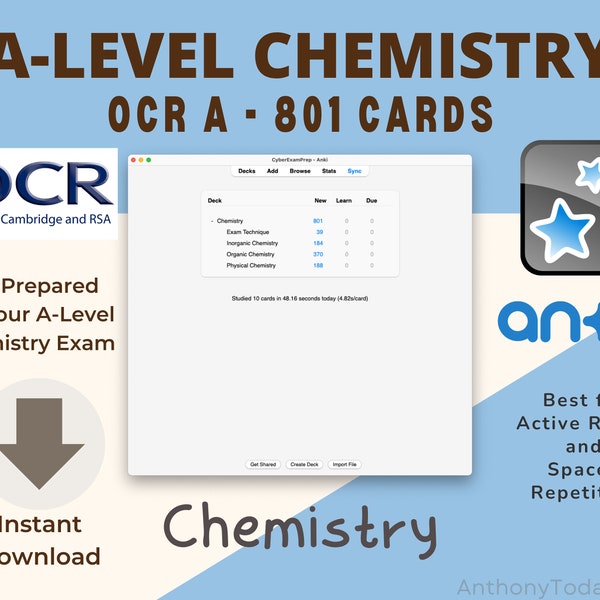 Chemie A Level OCR A Exam Anki Karten für Schüler Karteikarten und Übungsfragen 2024 Revision Notizen Lernressourcen OCR Anki Deck