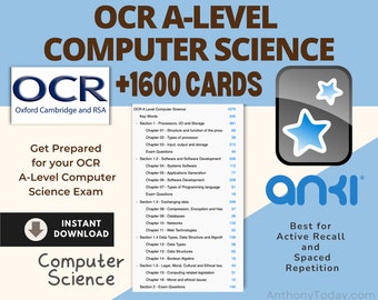 Computer Science A Level OCR A Exam Anki Cards For Student Flashcards Computer Practice Questions 2024 Revision Notes Study Resources OCR