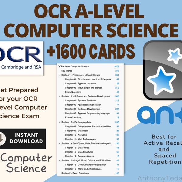 Computer Science A Level OCR A Exam Anki Cards For Student Flashcards Computer Practice Questions 2024 Revision Notes Study Resources OCR