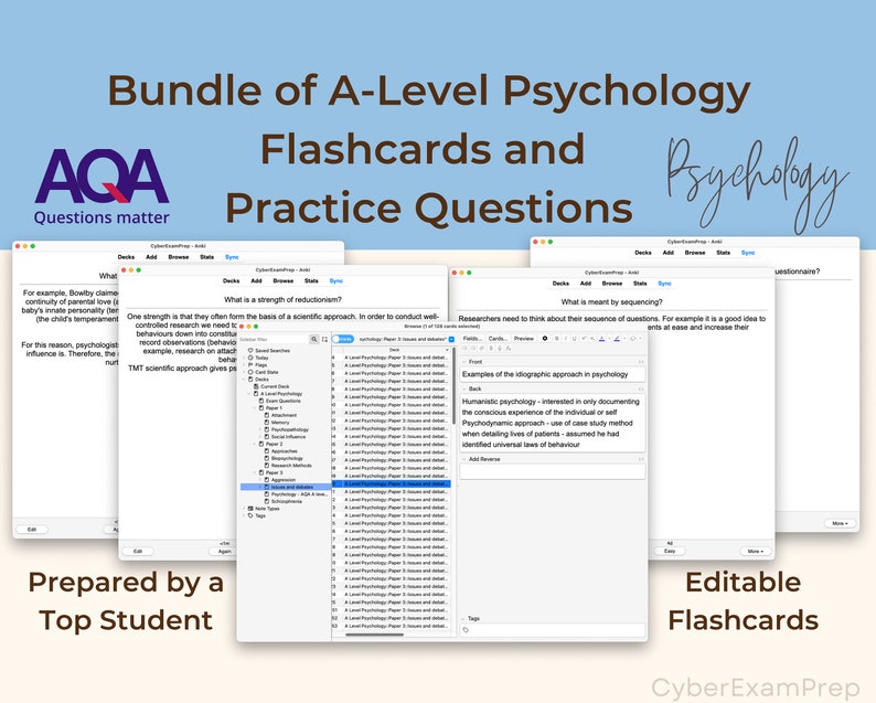A Level Psychology OCR A Exam Anki Cards for Student Flashcards and