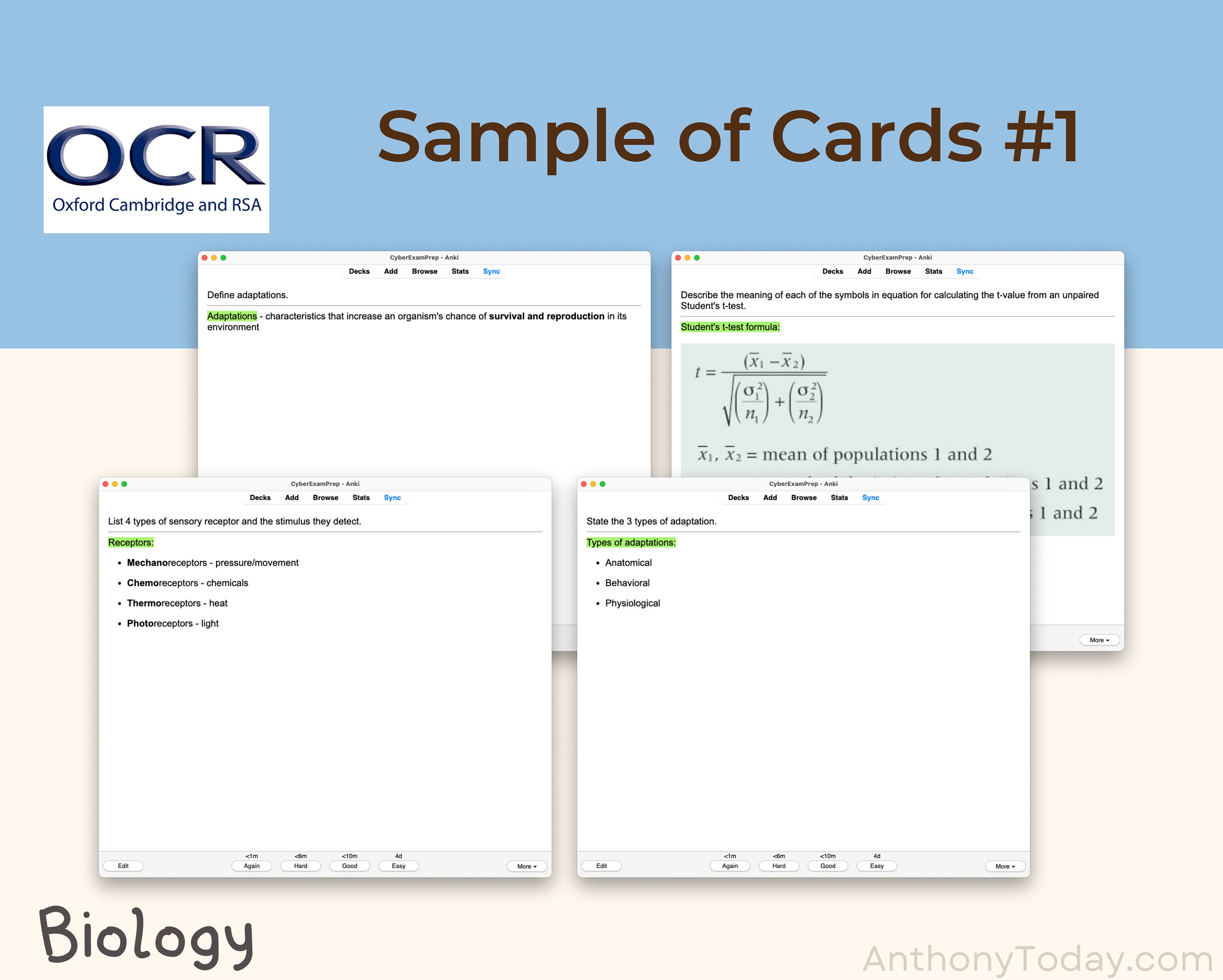 Biology A Level OCR A Exam Anki Cards for Student Flashcards Biology