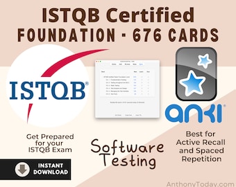 Complete ISTQB Foundation Exam 2024 Flashcards Anki Cards Exam Prep Certified Tester Foundation Level CTFL v4 Certification Software Testing