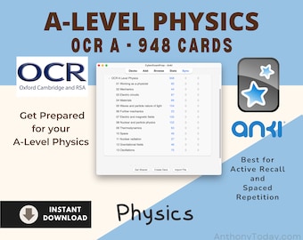 Physics A Level OCR A Exam Anki Cards For Student Flashcards Practice Questions 2024 Revision Notes Study Resources Physics OCR Anki Deck