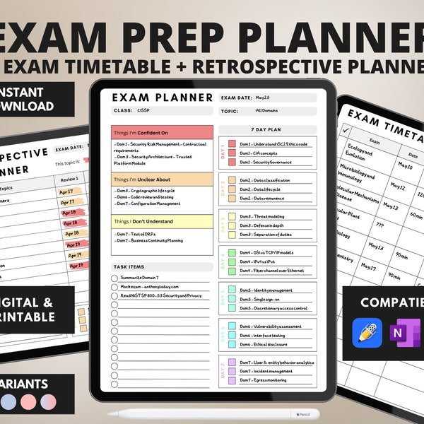 Cyber Exam Prep Planner 2024 Exam Study Kit Retrospective Planner Revisie Examenrooster Organisatiesjabloon Afdrukbare digitale download