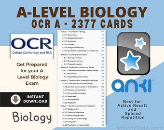 Biology A Level OCR A Exam Anki Cards For Student Flashcards Biology Practice Questions 2024 Revision Notes Study Resources OCR Anki Deck