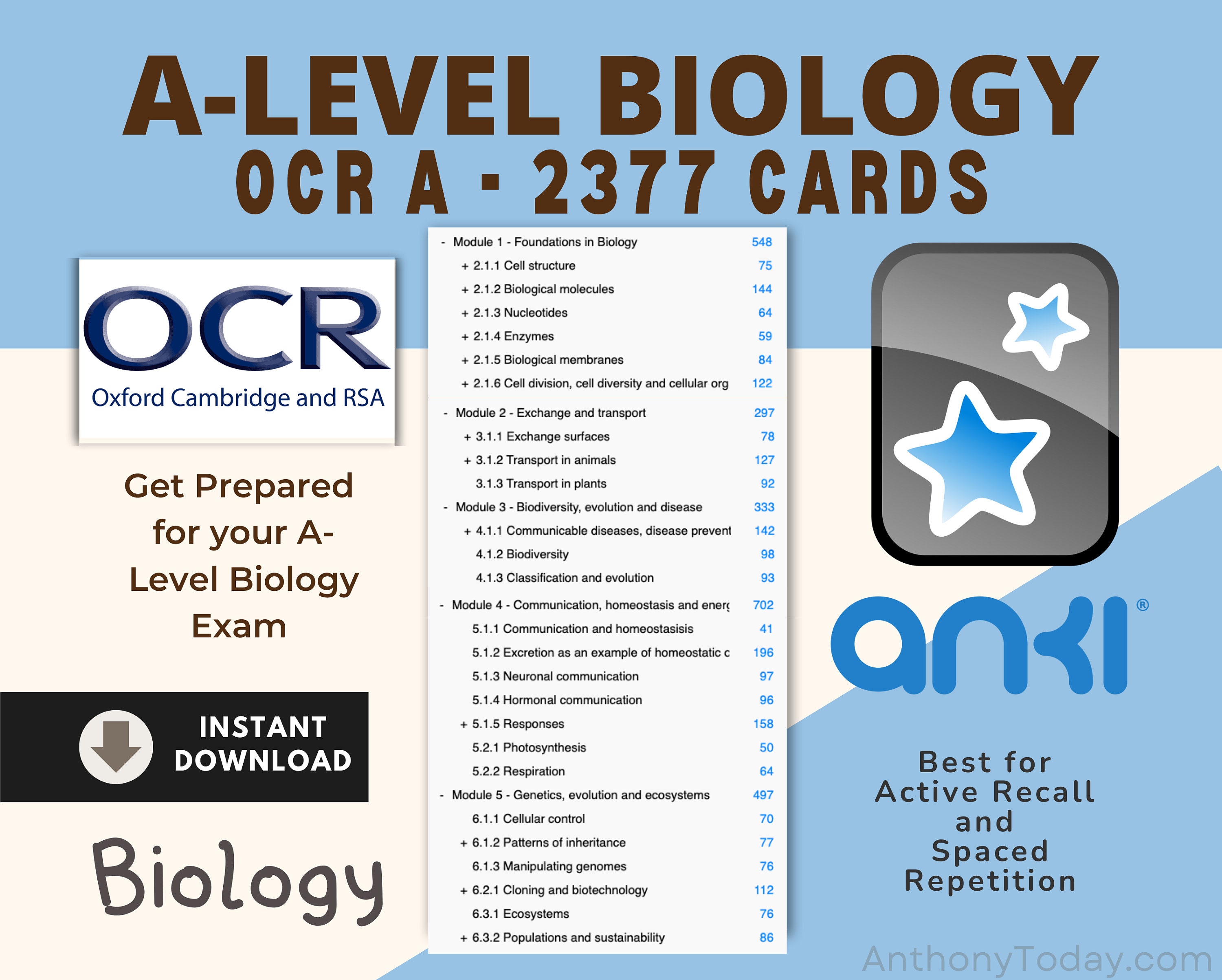 Biology A Level OCR A Exam Anki Cards for Student Flashcards Biology
