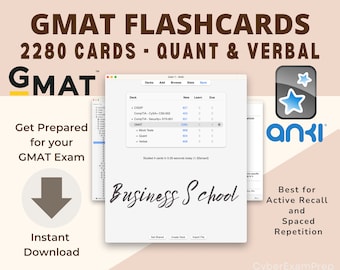 Ultimate GMAT Exam Prep 2024 GMAT Flashcards Anki Cards GMAT Study Material Success Business School Test Practice Questions Quant Verbal