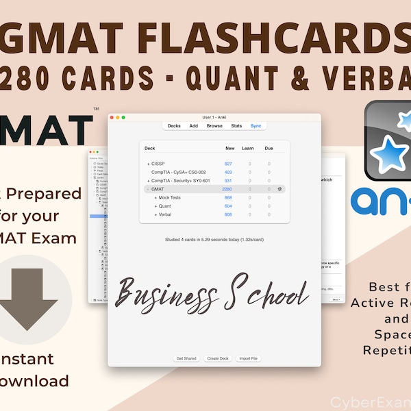 Ultimate GMAT Exam Prep 2024 GMAT Flashcards Anki Cards GMAT Study Material Success Business School Test Practice Questions Quant Verbal