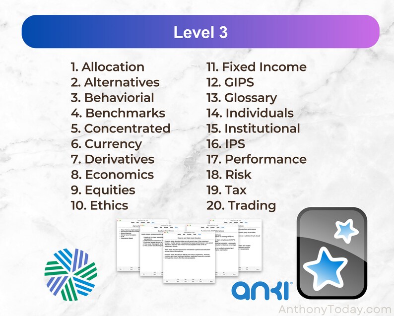 Mega Bundle CFA Level 1 2 3 Flashcards 2024 Anki Cards Exam Prep