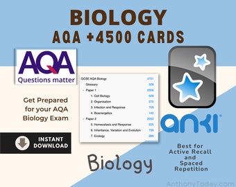 Ultimative Bündel AQA Biologie Prüfung Anki Karten für Schüler Karteikarten Biologie Praxis Fragen 2024 Überarbeitungshinweise Studienressourcen Anki Deck