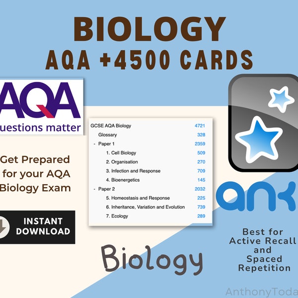 Ultimate Bundle AQA Biology Exam Anki Cards For Student Flashcards Biology Practice Questions 2024 Revision Notes Study Resources Anki Deck