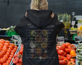 Thai curry recipe, cooking, hoodie back print, food lover, unique design, ingredients, cook lover