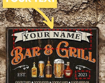 Letrero de bar vintage personalizado: decoración rústica para bar, placa de metal personalizada para pared.