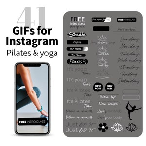 41 Instagram Story GIFs Stickers - Pilates & yoga, Animated Giphy Sticker, Social Media Story Stickers, animate stickers, for instagram