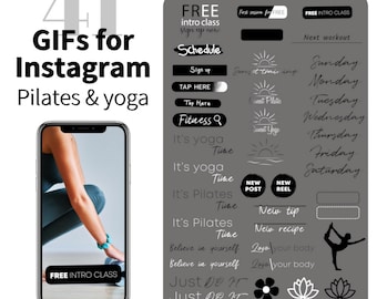 41 Instagram Story GIFs Sticker - Pilates & Yoga, animierte Giphy Sticker, Social Media Story Sticker, animierte Sticker, für Instagram