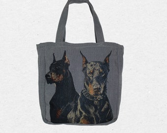 Dobermann Artsy Tapestry Tote Bag, Over the Shoulder Bag, Sturdy Fabric Woven Tote Bag, Reusable Eco Everyday Carry