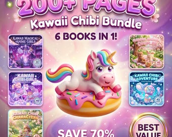 Paquete de libros para colorear de personajes chibi kawaii, más de 200 páginas, 6 libros en 1 (descarga en PDF)