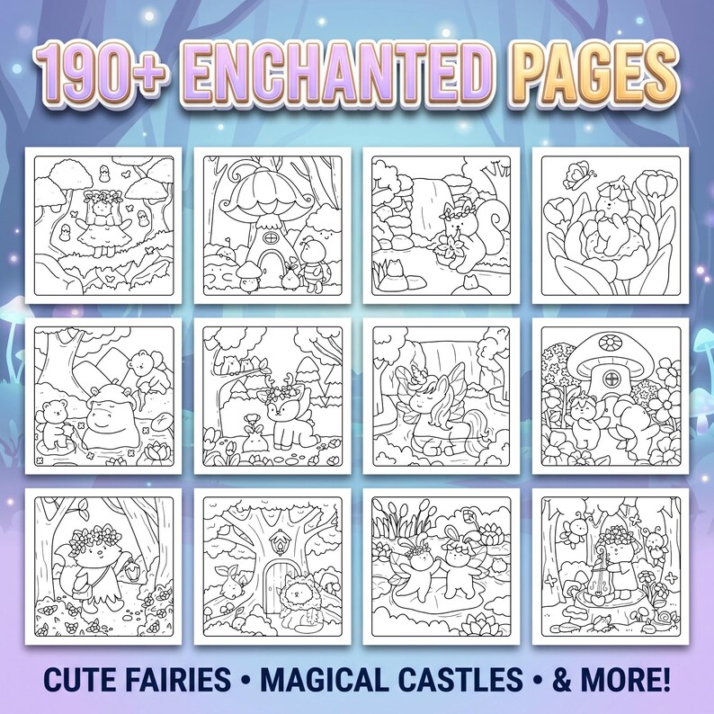 Enchanted Fairy Coloring Book Bundle – 190+ Pages, Woodland, Castles ...