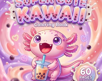 Kawaii Coloring Book Printable, 60 Easy Bold Designs, PDF Instant Download, Kids Beginners Adults