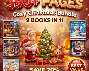 Paquete de libros para colorear de Navidad acogedora: más de 390 páginas de un país de las maravillas invernal, Navidad kawaii y un libro para colorear de fiestas adorables (descarga en PDF).