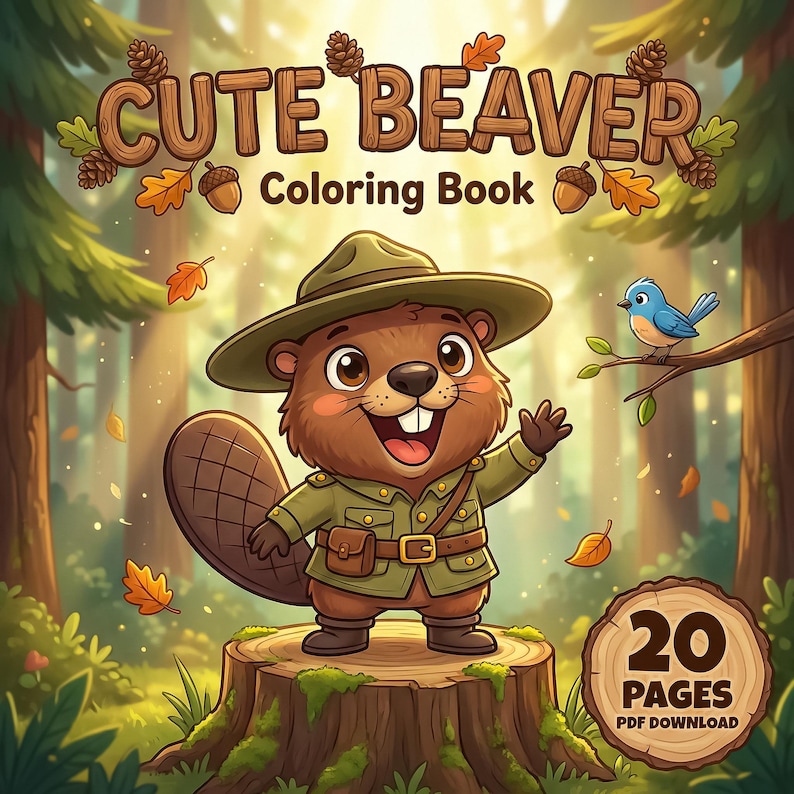 Beaver Coloring Book, Woodland Animals Activity (PDF Download) - Etsy