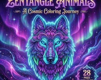 Zentangle Animal Coloring Pages, Mandala Wildlife Feather Balloon Art (28 Instant PDF)